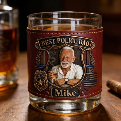 Personalized Police Dad Whiskey Glass With Custom Photo & Name