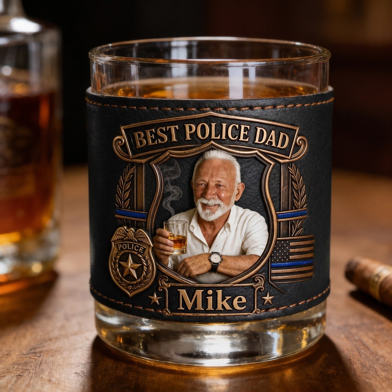 Personalized Police Dad Whiskey Glass With Custom Photo & Name