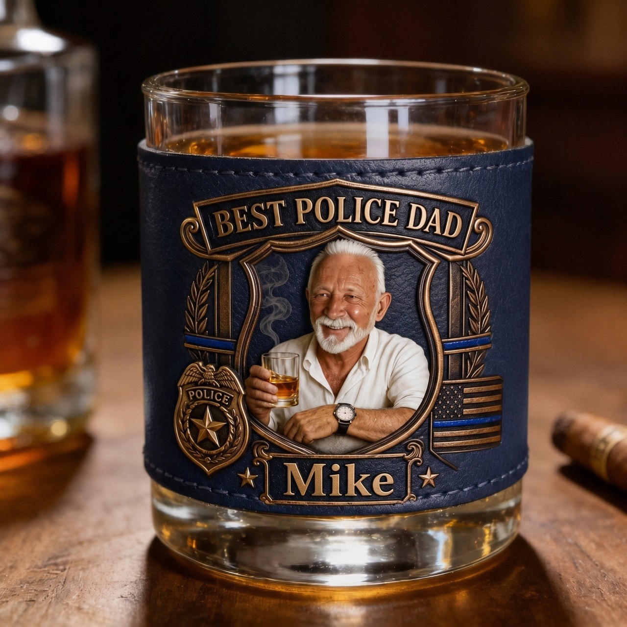 Personalized Police Dad Whiskey Glass With Custom Photo & Name