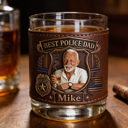 Personalized Police Dad Whiskey Glass With Custom Photo & Name