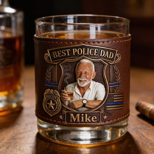 Personalized Police Dad Whiskey Glass With Custom Photo & Name