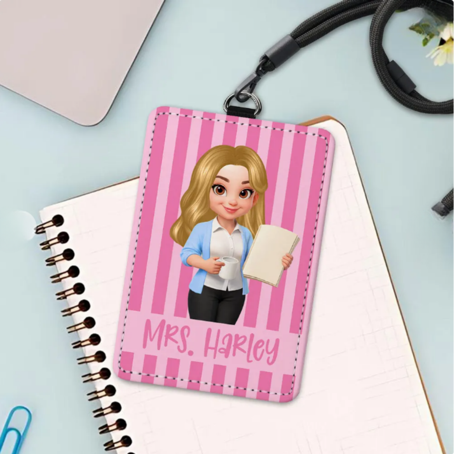 Trending Stripe Woman Style Teacher - Personalized ID Badge Holder - Back To School Gift For Teacher