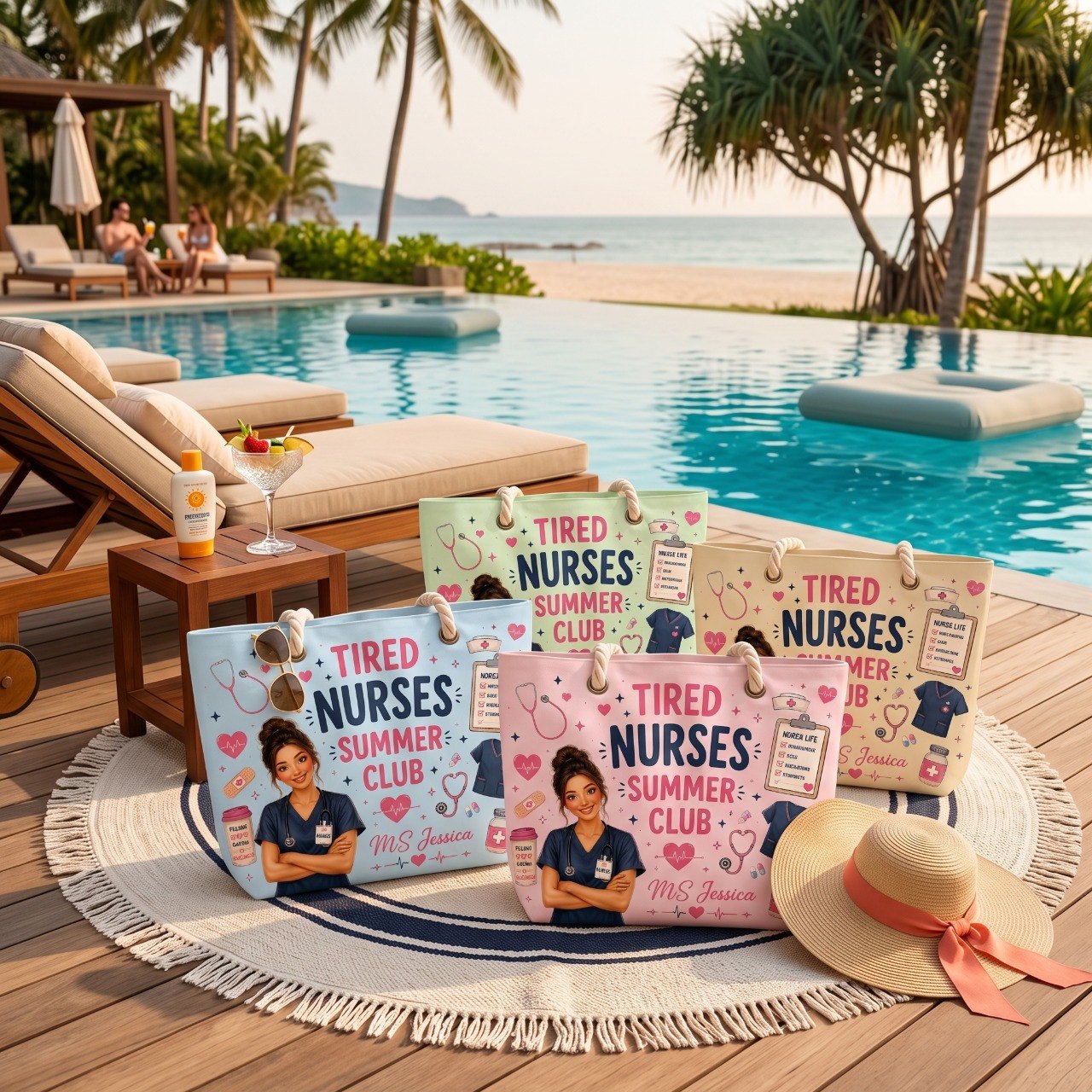 Personalized Nurse Summer Club Beach Bag – Custom Photo Nurse Tote Bag, Gift For Nurse