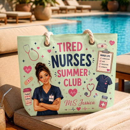 Personalized Nurse Summer Club Beach Bag – Custom Photo Nurse Tote Bag, Gift For Nurse