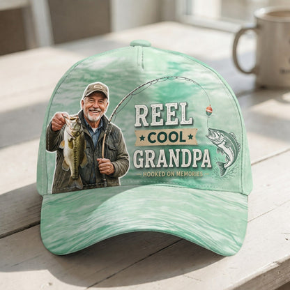 Personalized Reel Cool Dad Grandpa Fishing Photo Classic Cap – Custom Fisherman Hat Gift For Dad, Grandpa
