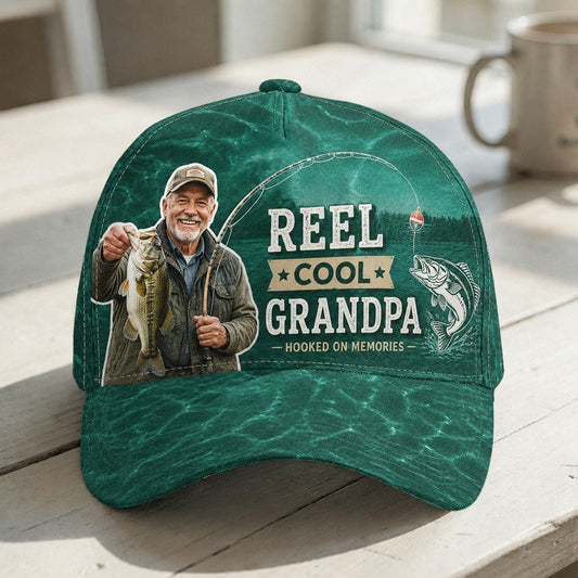 Personalized Reel Cool Dad Grandpa Fishing Photo Classic Cap – Custom Fisherman Hat Gift For Dad, Grandpa