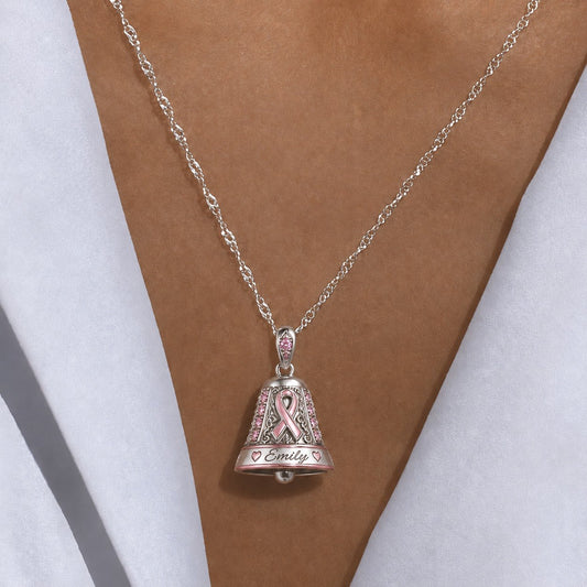Breast Cancer Survivor Bell Necklace – Silver Pink Ribbon Hope & Healing Jewelry
