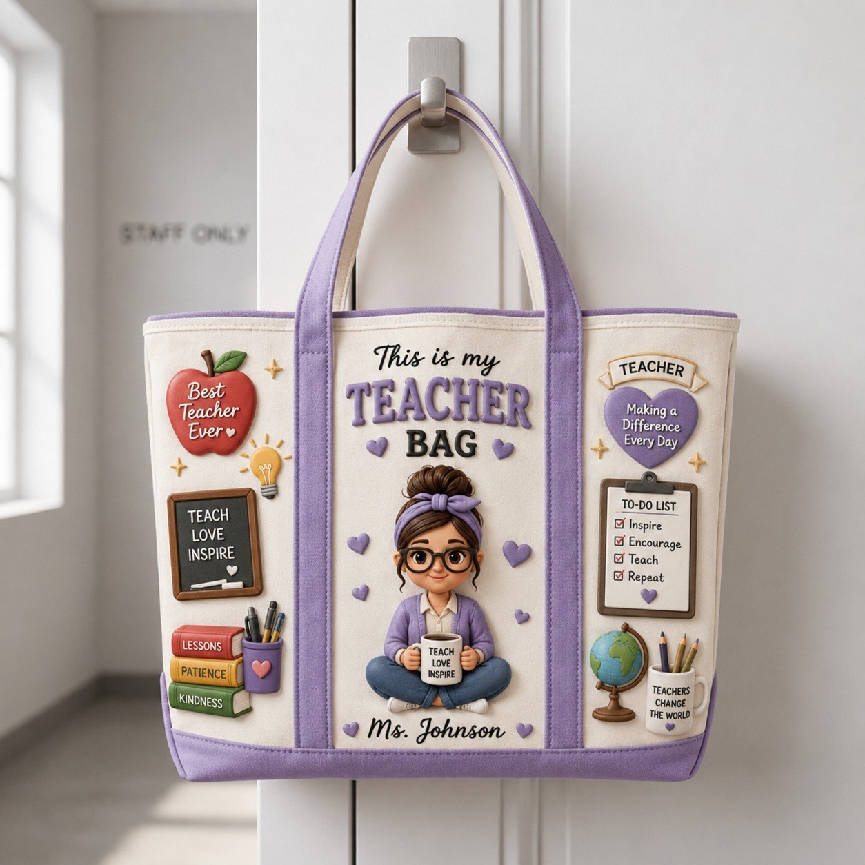 Personalized Teacher Bag Canvas Tote – Custom Name Teacher Appreciation Gift
