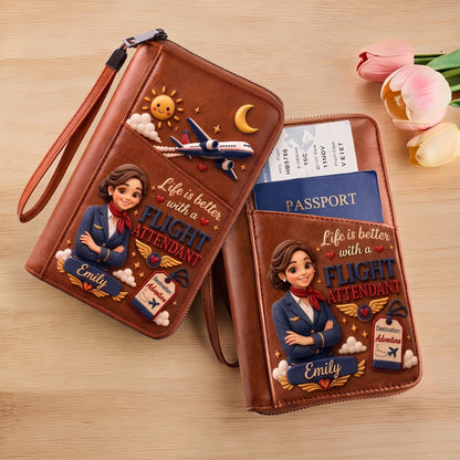 Personalized Flight Attendant Travel Wallet – Custom Name Passport & Document Organizer, Aviation-Themed Gift for Cabin Crew