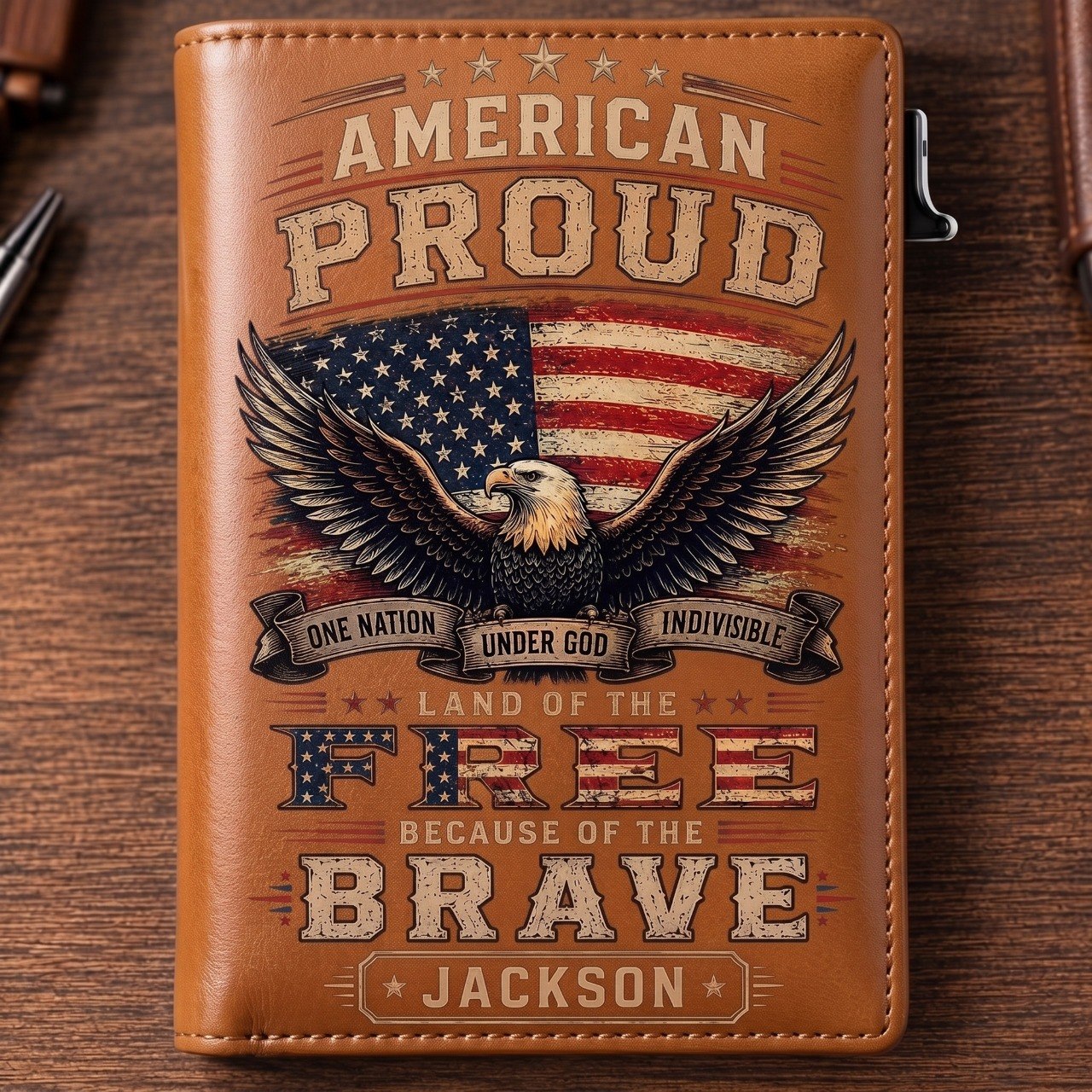 Personalized American Pride Pop-Up Wallet – Custom Name RFID Blocking Slim Leather Wallet, Patriotic Eagle & USA Flag Gift for Men, Veterans, Dad, Husband