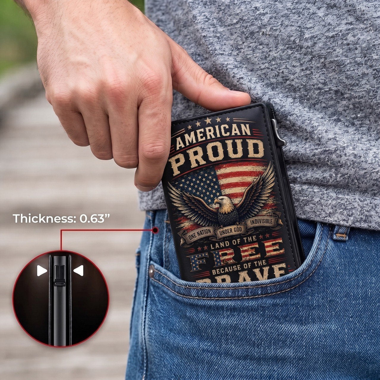 Personalized American Pride Pop-Up Wallet – Custom Name RFID Blocking Slim Leather Wallet, Patriotic Eagle & USA Flag Gift for Men, Veterans, Dad, Husband