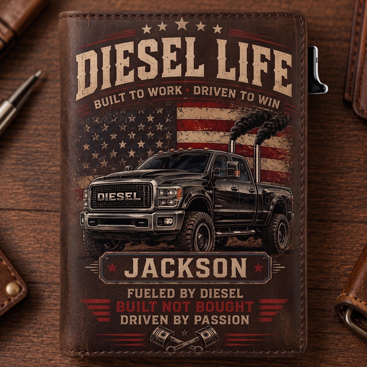 Personalized Diesel Life Pop-Up Wallet – Custom Name RFID Blocking Slim Leather Wallet, Diesel Truck Lover Gift for Dad, Husband & Pickup Enthusiasts