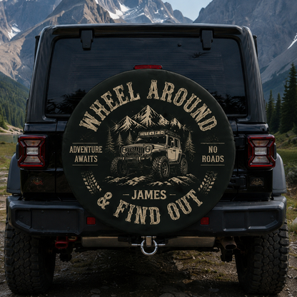 Personalized Off-Road Adventure Spare Tire Cover – Custom Name Overlanding Tire Cover for Jeep, SUV & RV