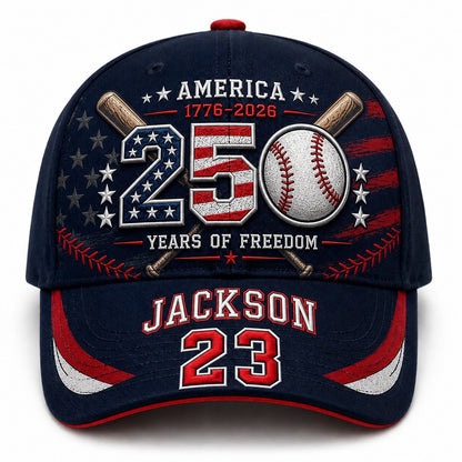 America 250th Anniversary Baseball Personalized Cap – Custom Name & Number 250 Years of Freedom Hat