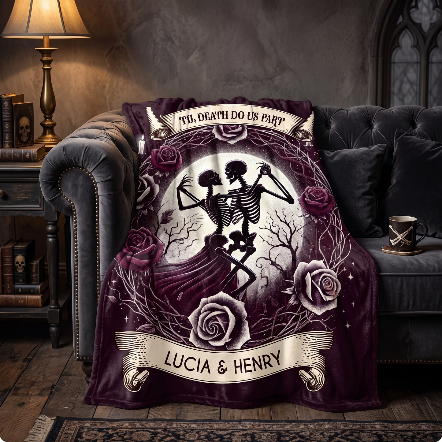 'Til Death Do Us Part' - Gothic Personalized Custom Blanket - Gift For Couples
