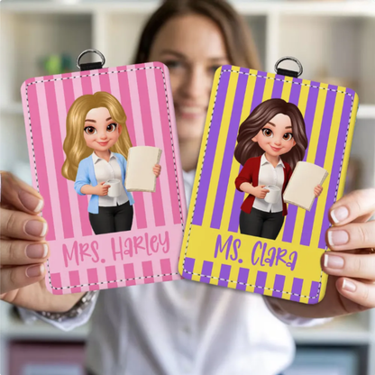 Trending Stripe Woman Style Teacher - Personalized ID Badge Holder - Back To School Gift For Teacher