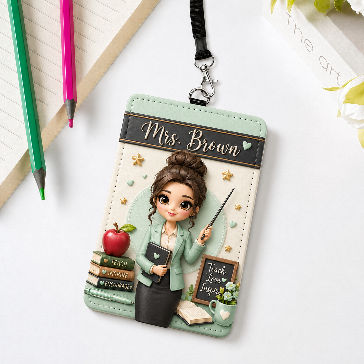 Personalized Teacher Badge Holder – Cute Classroom ID Card Cover, Colorful Teacher Appreciation Gift