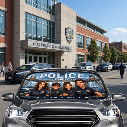 Personalized Police Family Auto Sunshade – Custom Family Car Windshield Cover Gift For Police Officers