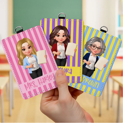 Trending Stripe Woman Style Teacher - Personalized ID Badge Holder - Back To School Gift For Teacher