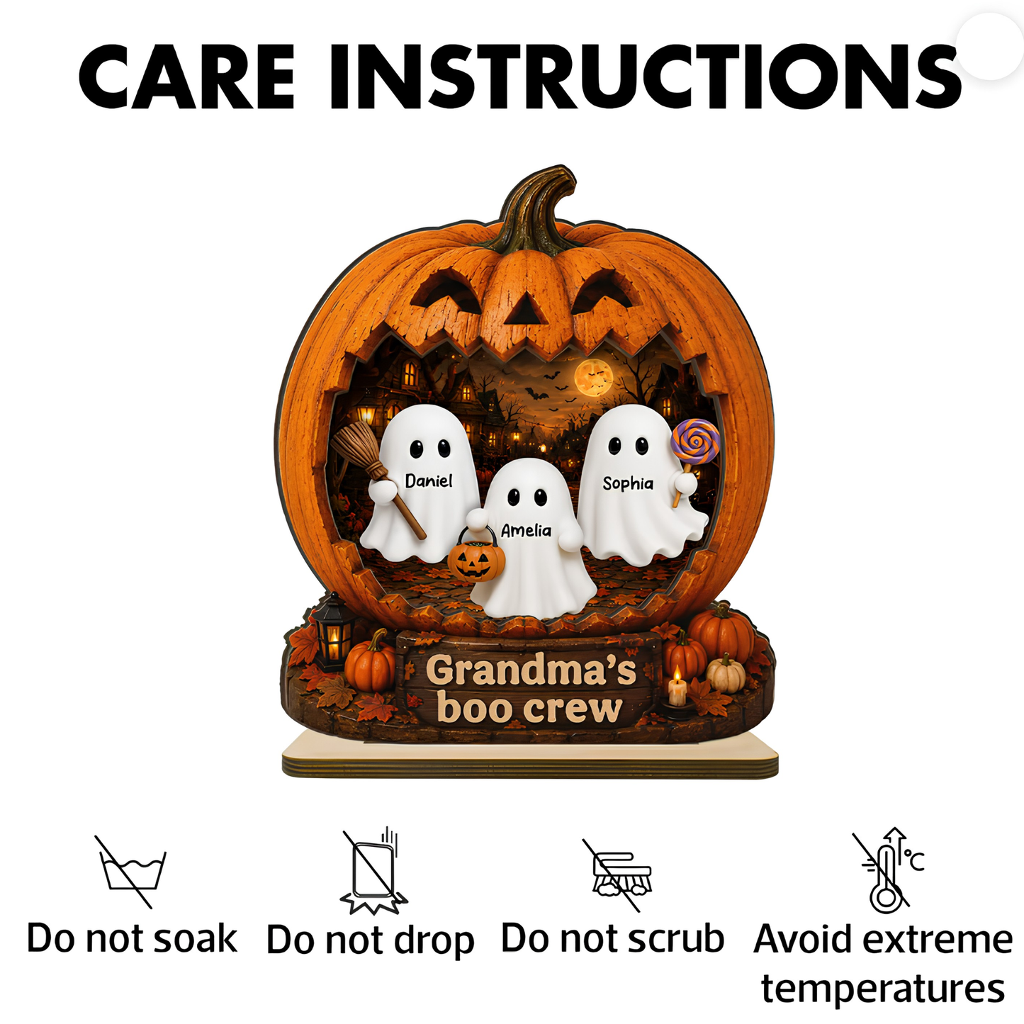 Spooky Halloween Pumpkin Grandma's Boo Crew - Personalized 2-Layered Wooden Plaque - Halloween Decor For Grandma