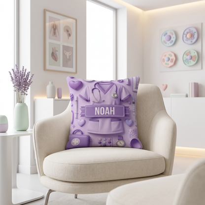 Personalized Nurse & Doctor Throw Pillow - 3D Medical Scrub Design Custom Name