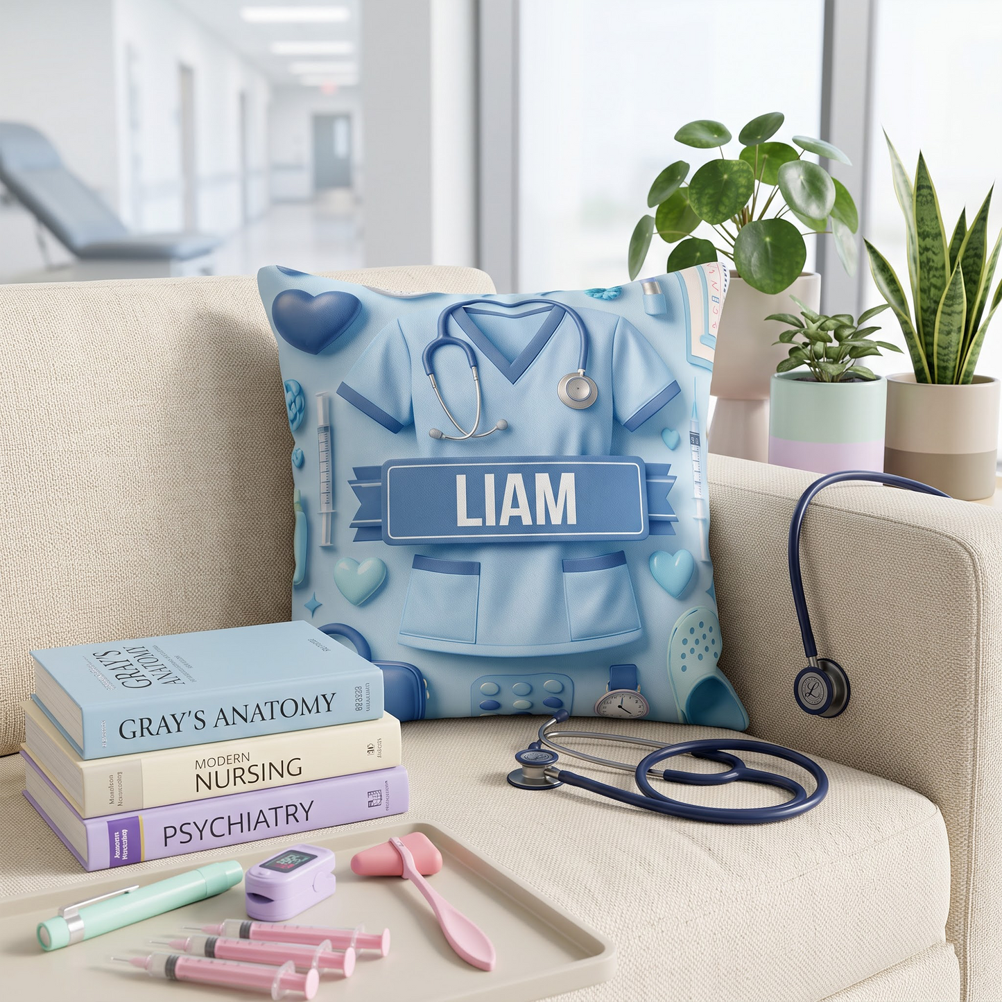 Personalized Nurse & Doctor Throw Pillow - 3D Medical Scrub Design Custom Name