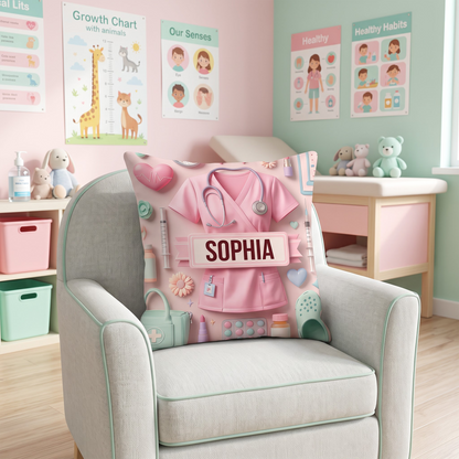 Personalized Nurse & Doctor Throw Pillow - 3D Medical Scrub Design Custom Name
