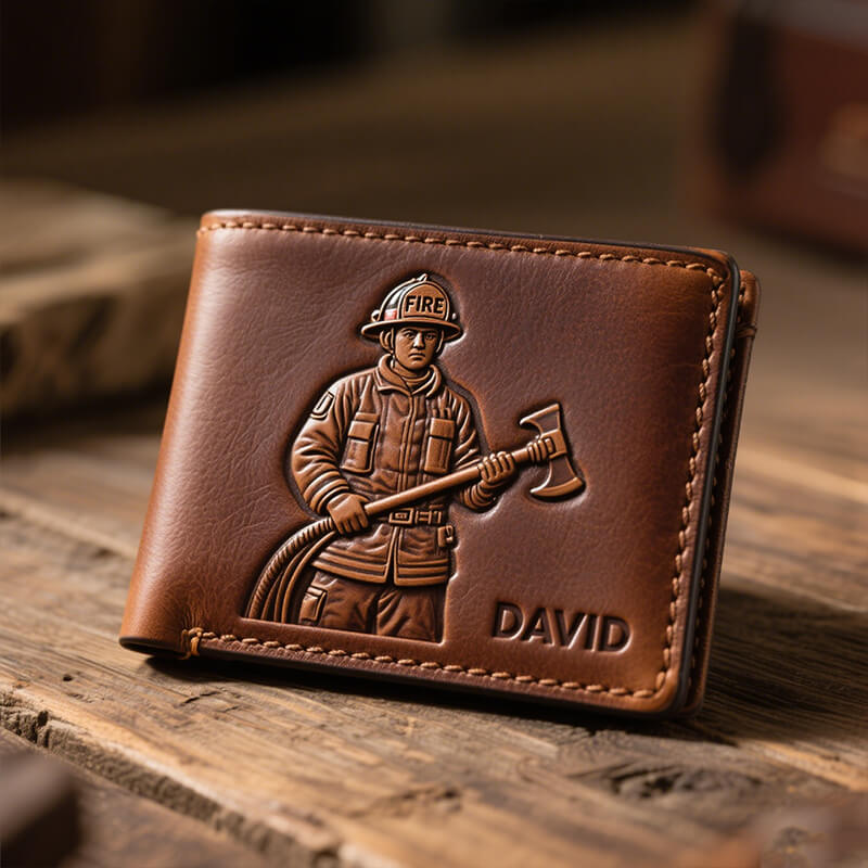 Personalized Firefighter Wallet Leather, Firefighter Retirement Gifts, Firefighter Graduation Gift, Firefighter Gift for Him