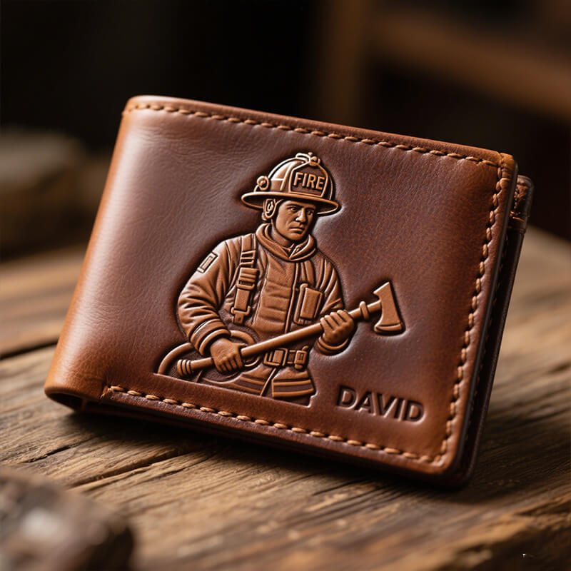 Personalized Firefighter Wallet Leather, Firefighter Retirement Gifts, Firefighter Graduation Gift, Firefighter Gift for Him