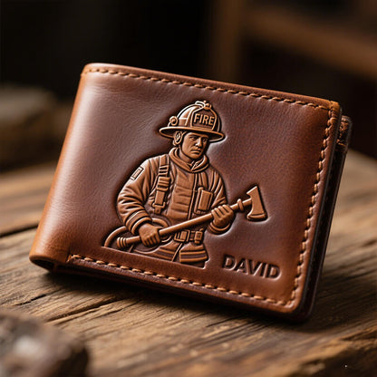 Personalized Firefighter Wallet Leather, Firefighter Retirement Gifts, Firefighter Graduation Gift, Firefighter Gift for Him