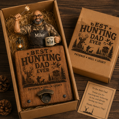 Personalized Best Hunting Dad Ever Wall Bottle Opener – Custom Photo Wooden Hunting Gift for Dad