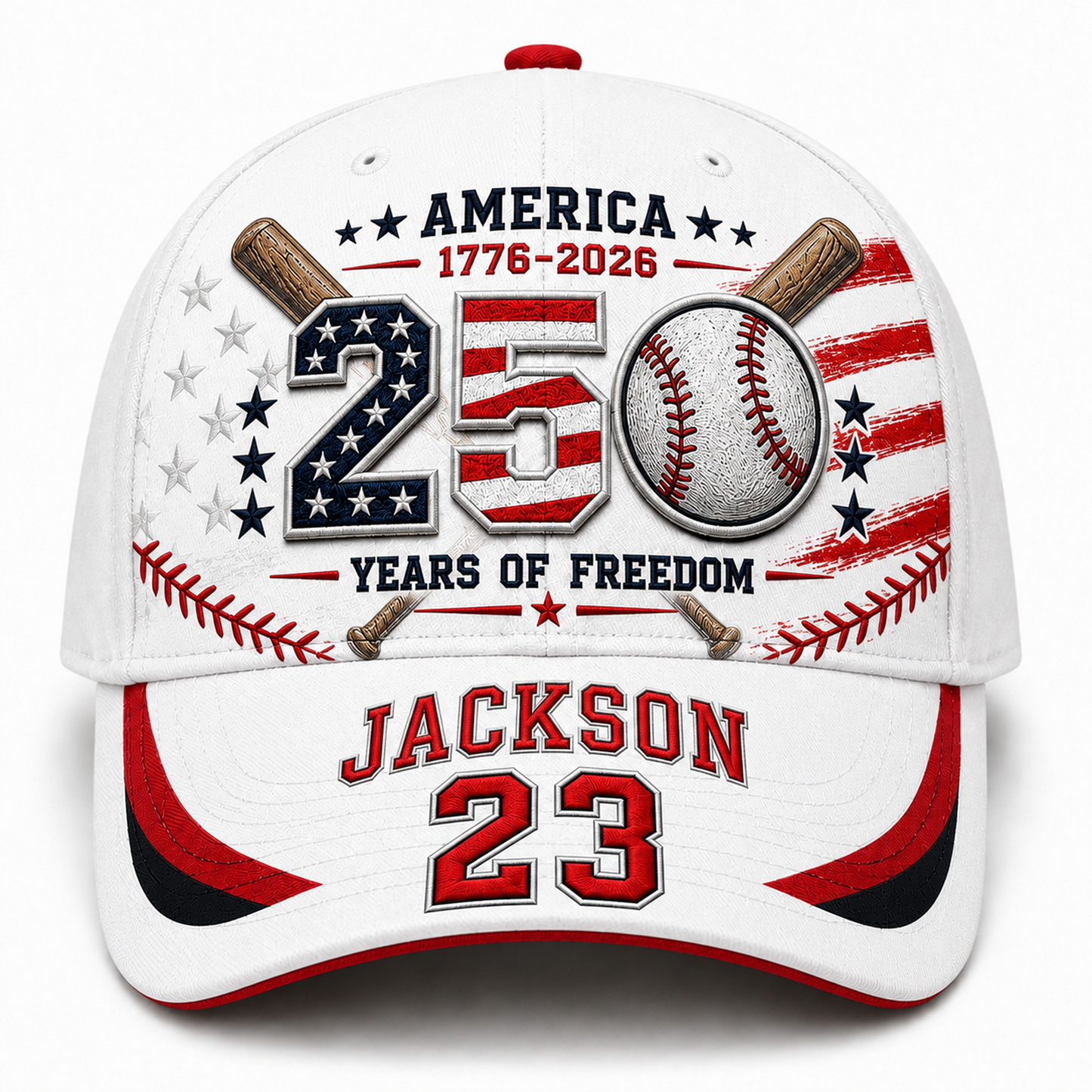 America 250th Anniversary Baseball Personalized Cap – Custom Name & Number 250 Years of Freedom Hat