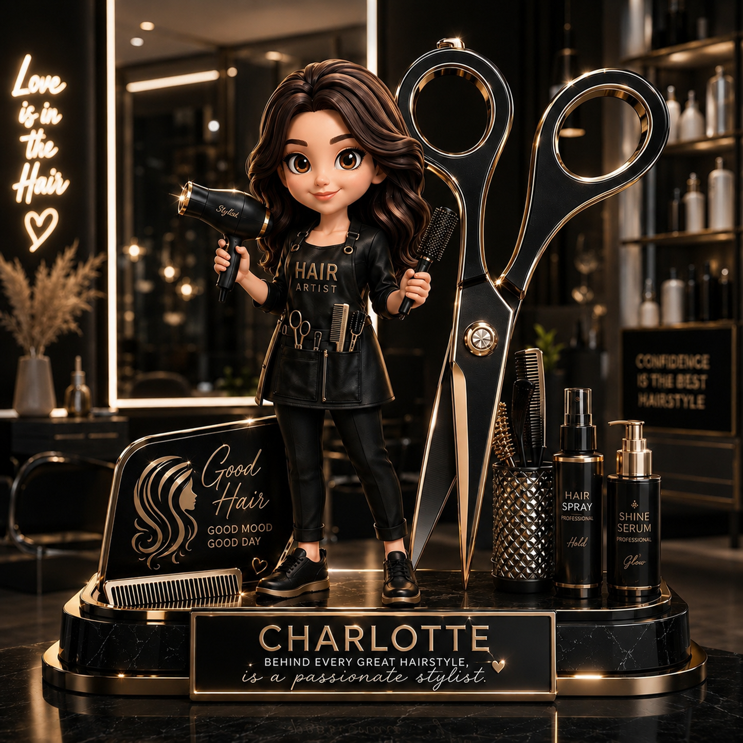 2-Layer Wooden Plaque Hairdresser Cartoon With Scissors Salon Decor A Unique Creative Gift For Hairstylists