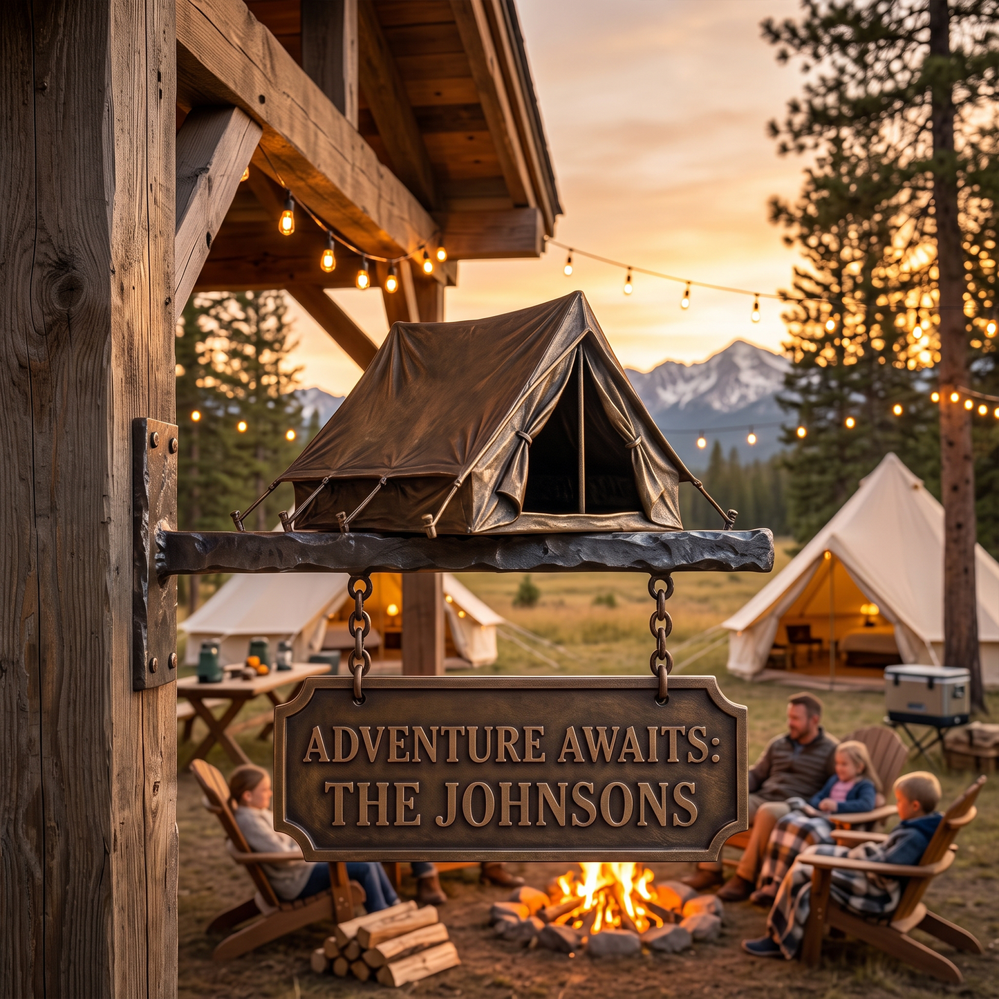Personalized Camping Family Hanging Sign – Custom Camp Tent Wall Mount Sign