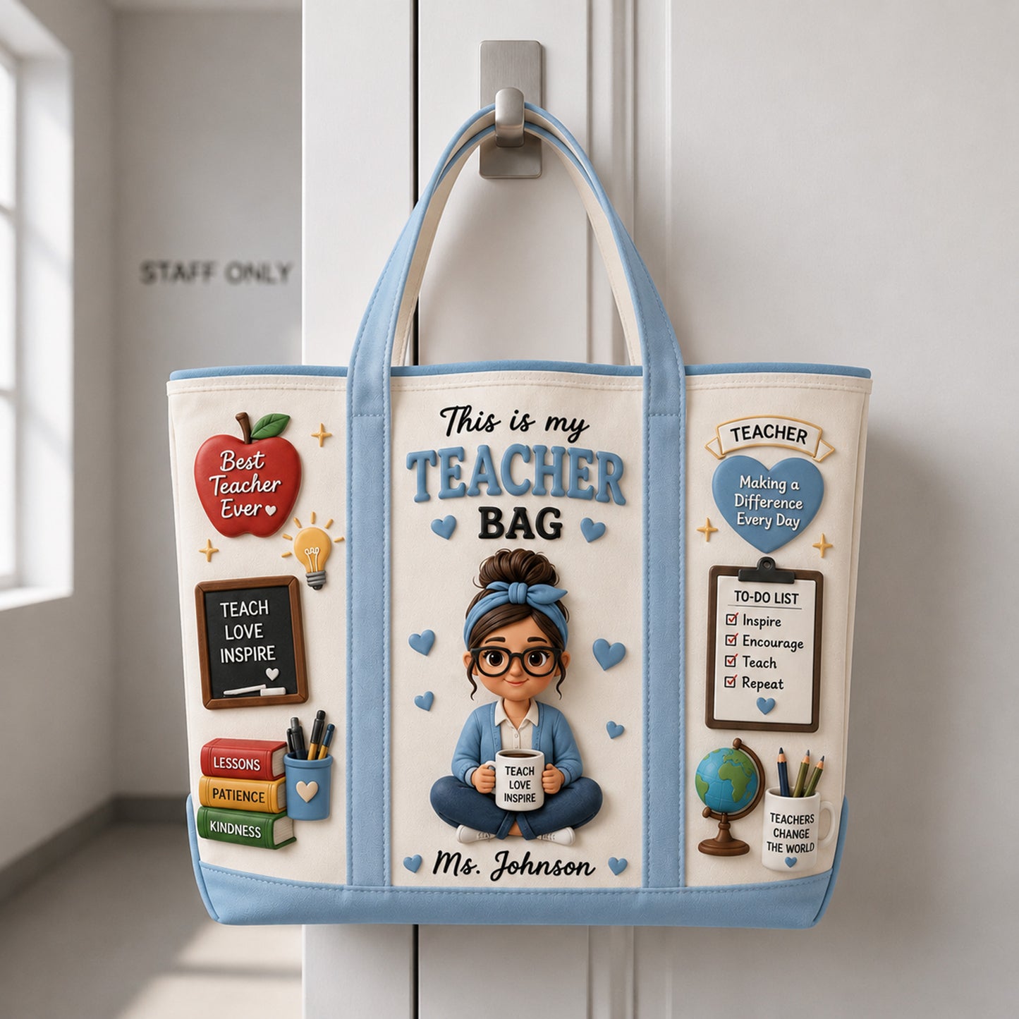 Personalized Teacher Bag Canvas Tote – Custom Name Teacher Appreciation Gift