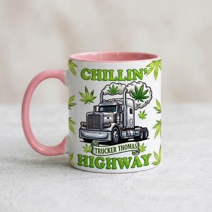 Chillin' Highway Personalized Trucker Accent Mug – Custom Name Funny Truck Driver Coffee Mug Gift
