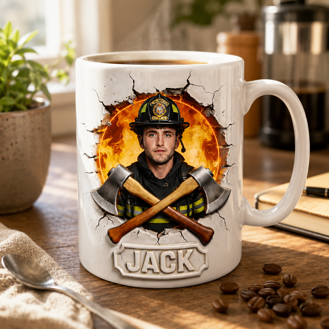 Custom Photo Firefighter Ceramic Mug – Personalized Firefighter Gift
