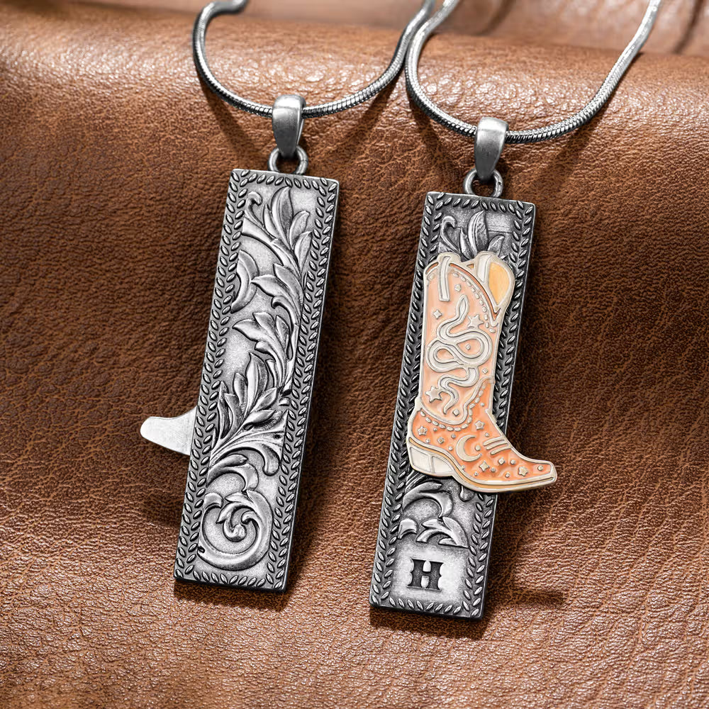 Personalized Western Cowgirl Boot Necklace with Custom Monogram, Western Jewelry Gift for Cowgirls, Country Girl Birthday Gift, Music Festival Accessory
