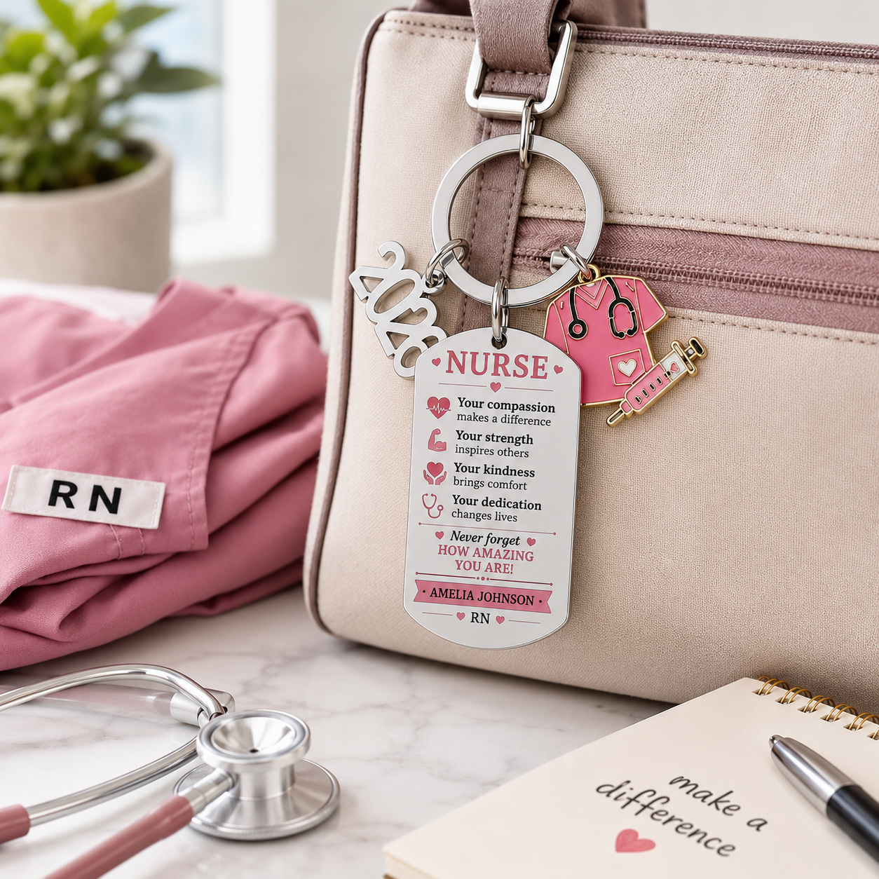 Personalized Nurse Appreciation Keychain – Custom Name RN Gift for Nurses, Nursing Graduates & Healthcare Heroes