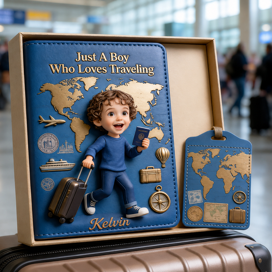 Just A Girl Boy Who Loves Traveling - Personalized Travelling Passport Holder & Luggage Tag Set