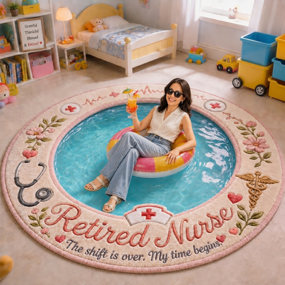 Personalized Retired Nurse Pool Tufted Rug – Custom Nurse Retirement Gift, Non-Slip Plush Floor Mat