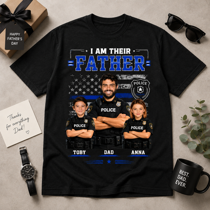 Personalized Police Dad Shirt – I Am Their Father Custom Photo T-Shirt, Father’s Day Gift for Police Officer Dad