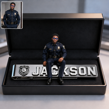 Custom Photo Police Officer Tie Clip - Personalized Stainless Steel Tie Clip With Custom Name