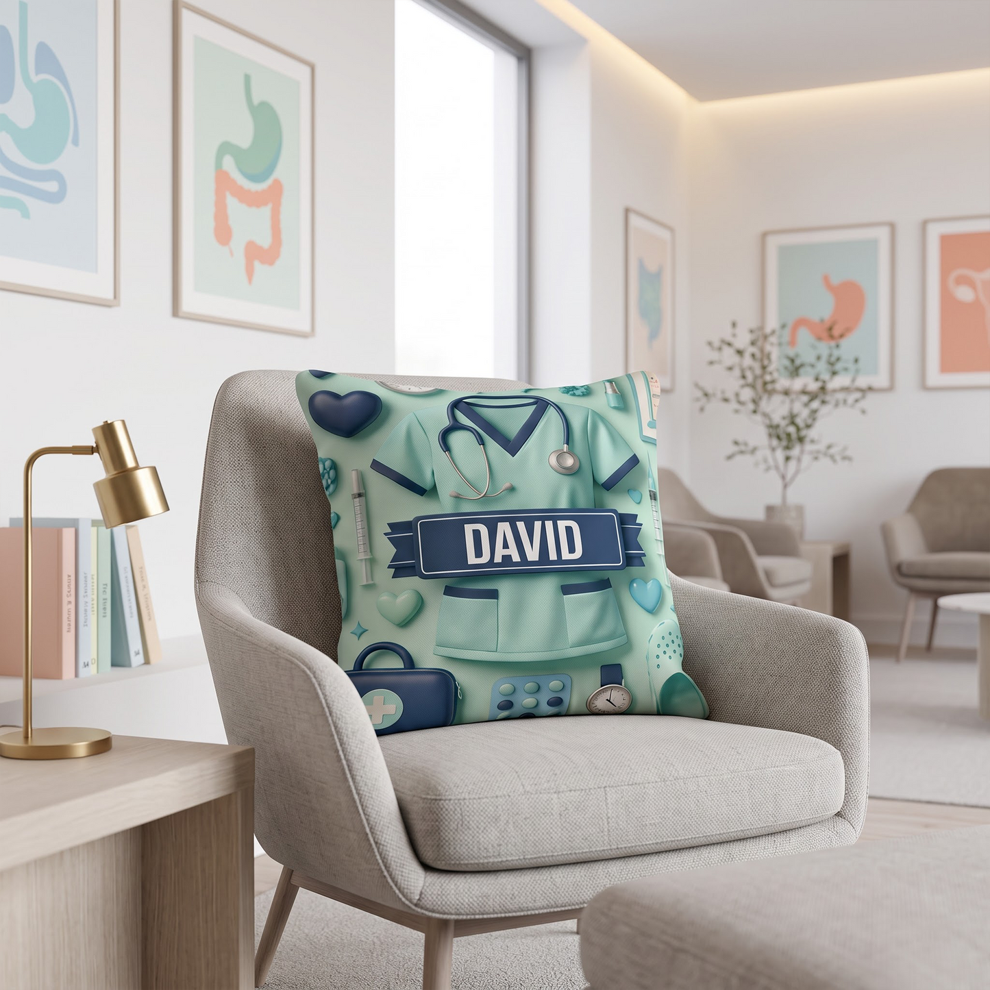 Personalized Nurse & Doctor Throw Pillow - 3D Medical Scrub Design Custom Name