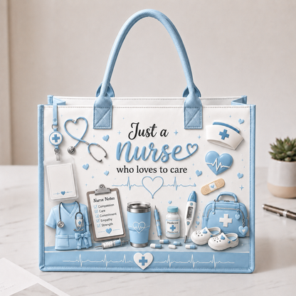 Personalized Nurse Tote Bag – Just A Nurse Who Loves To Care Custom Name Canvas Tote Bag, Nurse Appreciation Gift