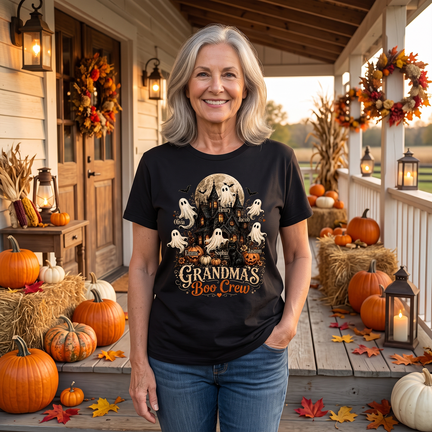 Grandma's Boo Crew Halloween Haunted House - Personalized Shirt - Gift for Grandma