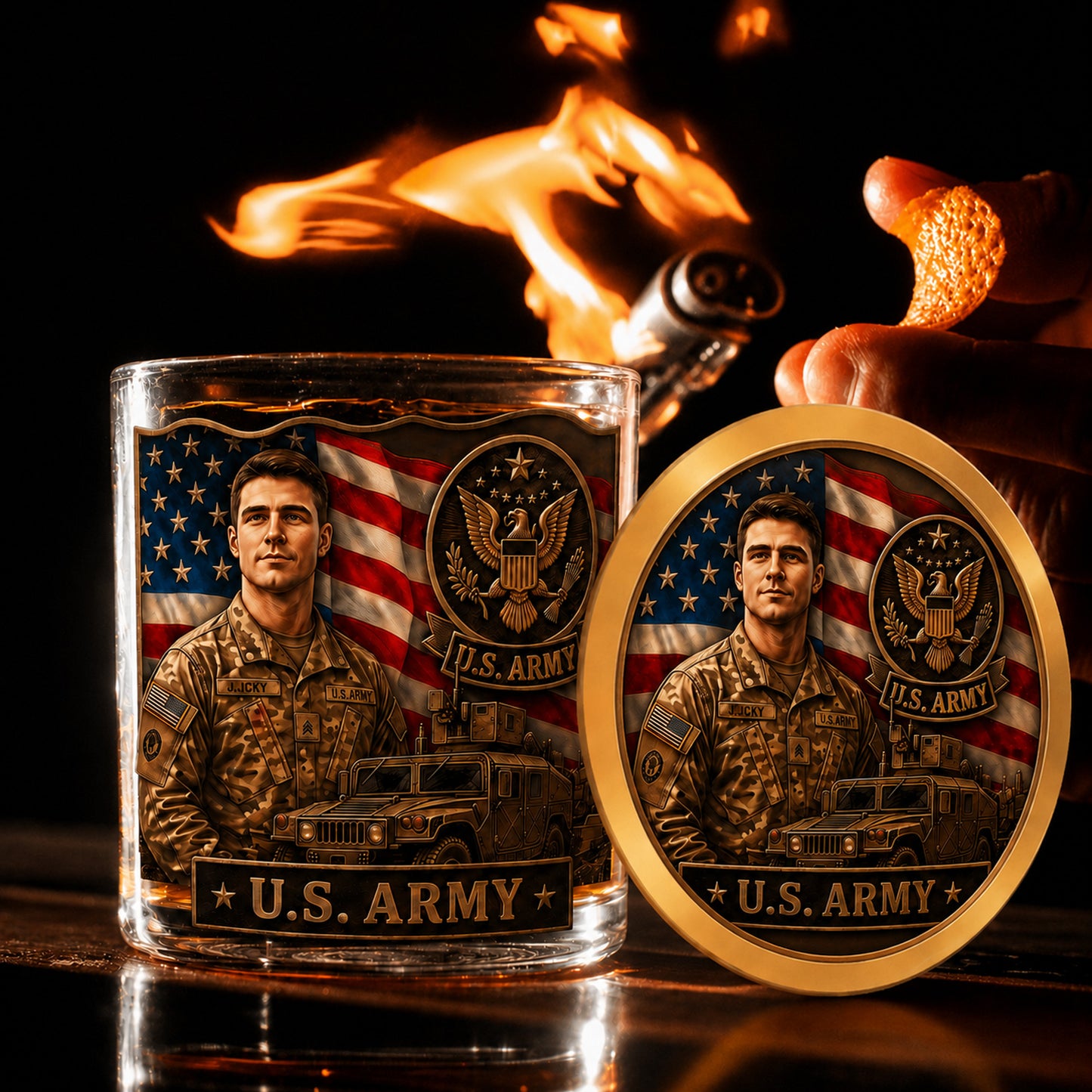 Personalized U.S. Army Custom Photo Whiskey Decanter, Glass & Coaster Set – Military Veteran Gift