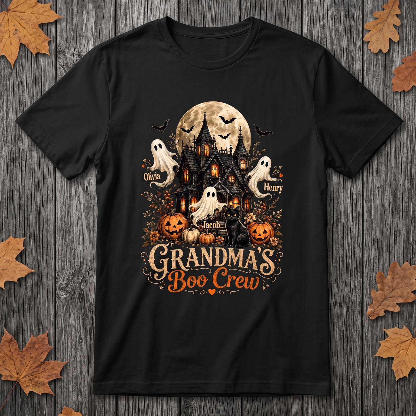 Grandma's Boo Crew Halloween Haunted House - Personalized Shirt - Gift for Grandma