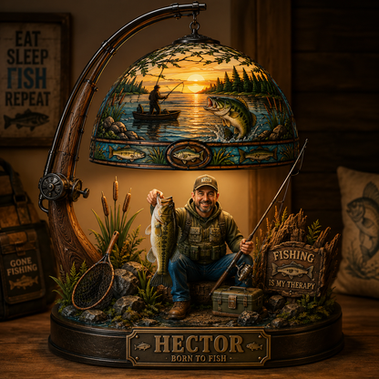 Personalized Fishing LED Night Light – Custom Angler Name Acrylic Lamp – Gone Fishing Decor Gift for Dad, Grandpa & Fisherman