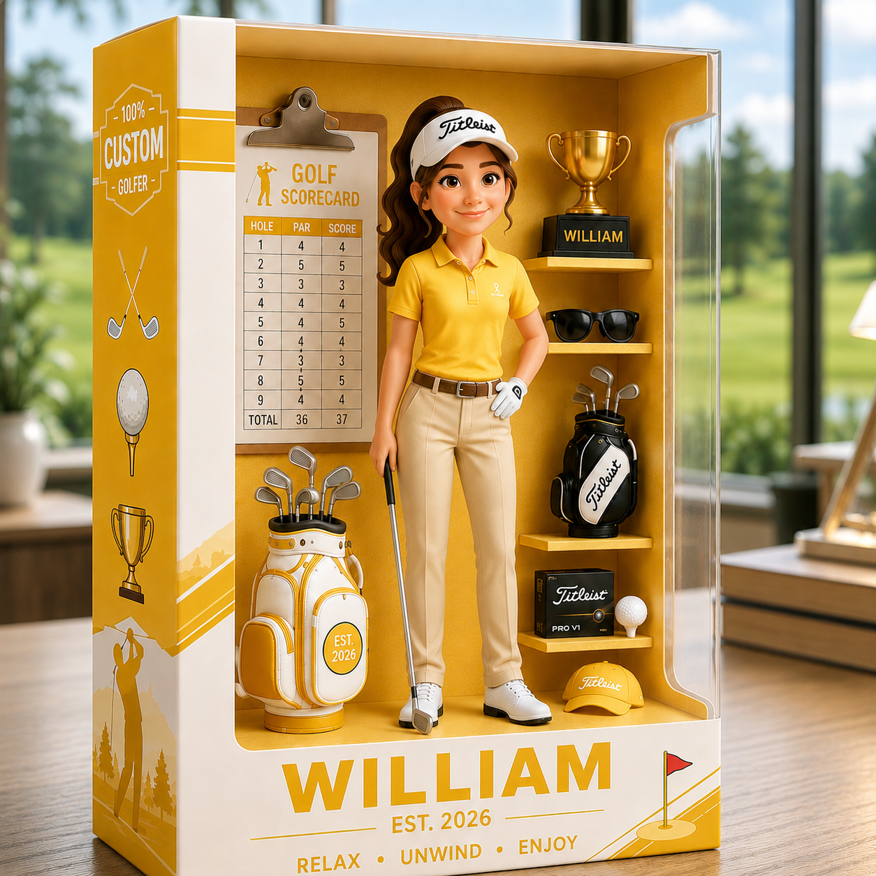 Personalized Golf Acrylic Display Case – Custom Name Golfer Diorama Keepsake, Golf Lover Gift, Golf Desk Decor